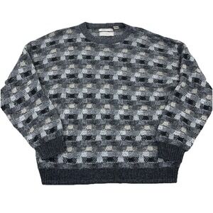 Vintage Grandpa Sweater Men XL Gray Wool Blend Geometric Knit Golf 90s Cosby Y2K